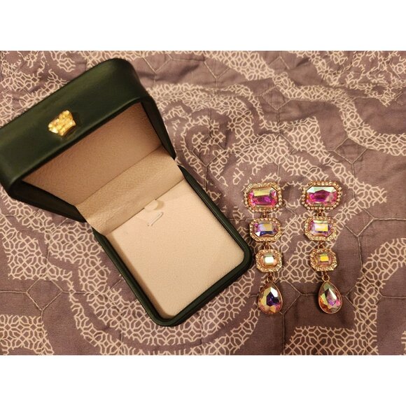 Rhinestone Irredescent Dangle Statement Earrings - Picture 2 of 3